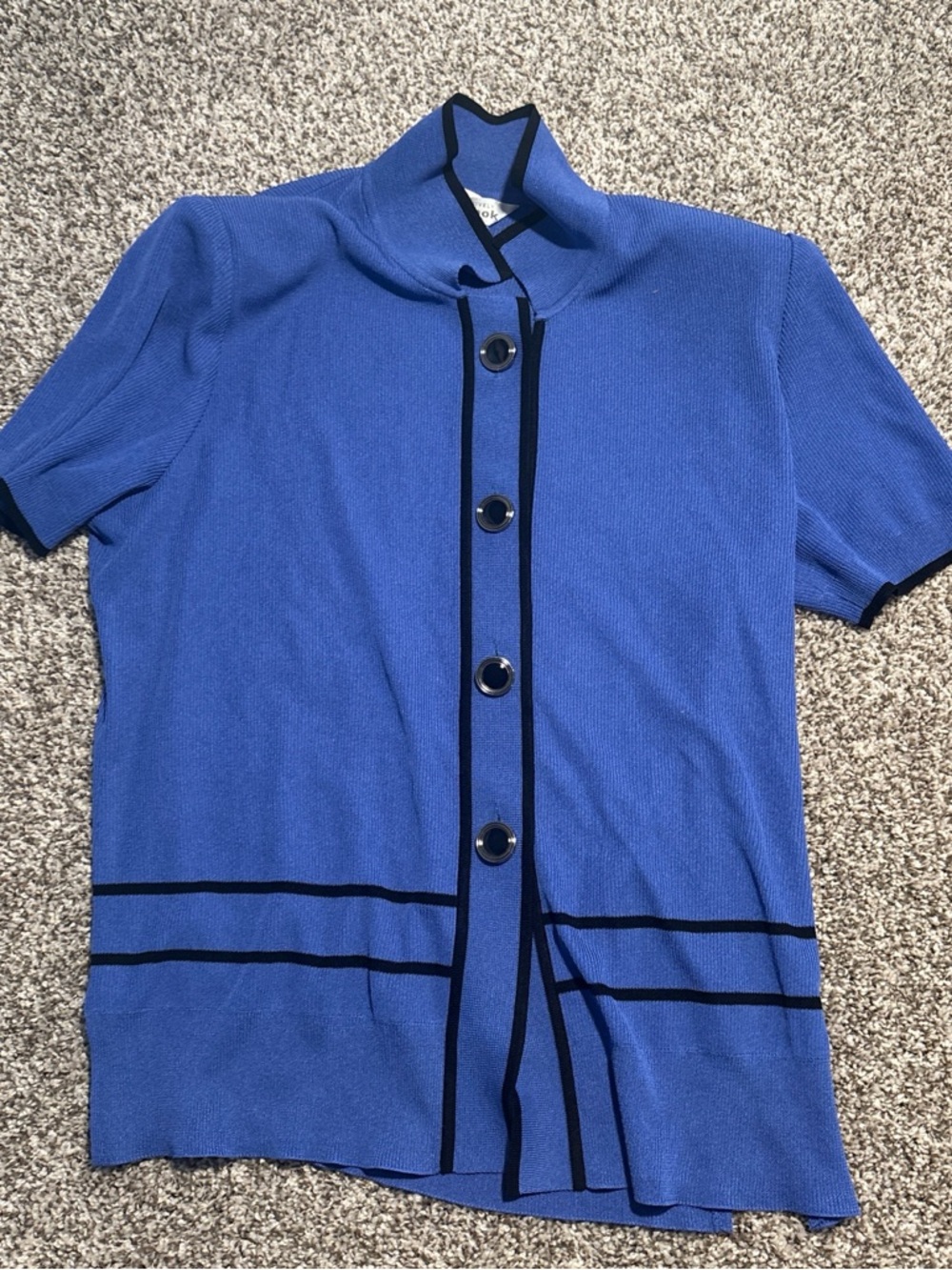 Misook Blue Short-Sleeve Button Front Knit Shirt